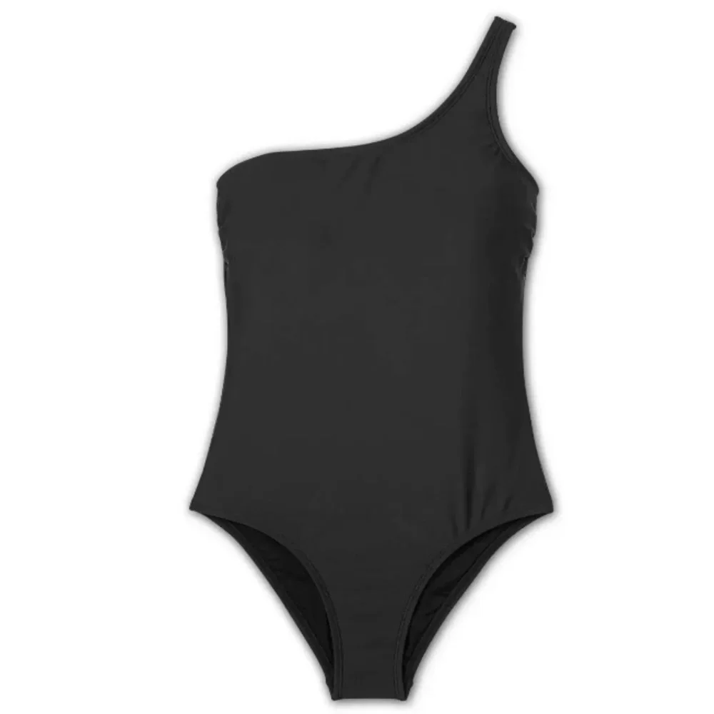 Kona Sol Swimsuit One Piece Medium One Shoulder Tie Black With Floral Strap NWT - Picture 3 of 4